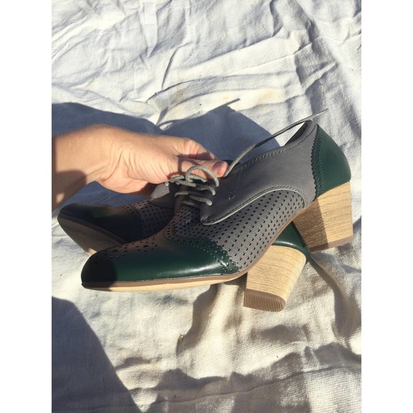 Dolce Nome 8 39 Oxford heels 20s academia gray green leather cottage selma - Picture 9 of 10